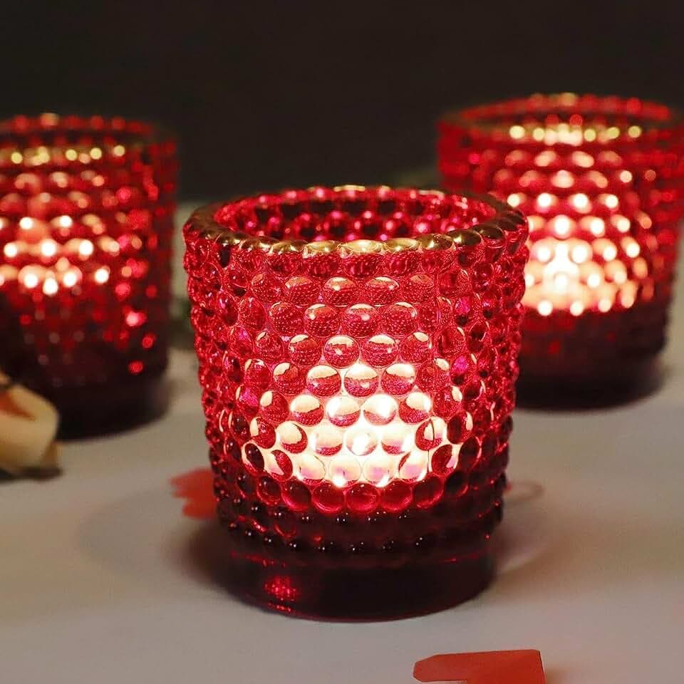Rote Votivkerzenhalter für den Tischaufsatz, 12er-Set, Teelichthalter in Großpackung mit Goldrand, Glas-Teelichter-Kerzenhalter für Weihnachts-, Feiertags- und Dating-Dekoration