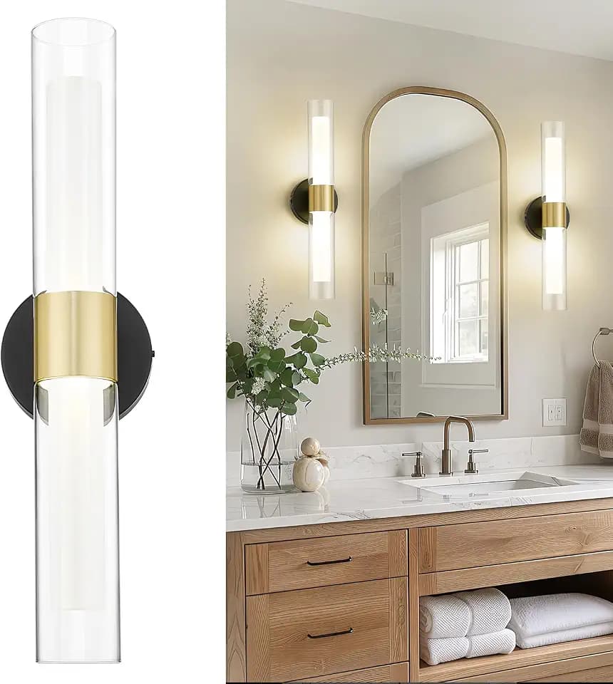 kudos Black and Gold Vanity Light, Clear and Frosted Glass, KDVL06-BG-2