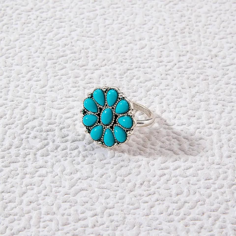 European and American Jewelry Fashion Retro Turquoise Ring Personality Ethnic Style Oval Cross Geometric ring-23443-6