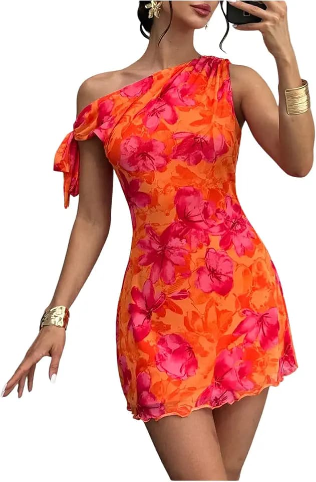 GORGLITTER Women's One Shoulder Wedding Guest Cocktail Mini Dresses