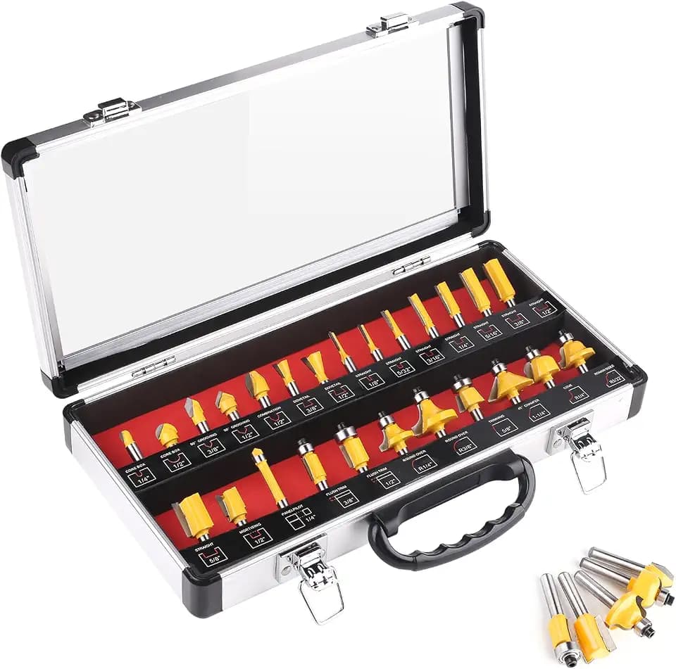 Router Bits 25 Pieces, 1/4 Inch Shank Tungsten Carbide Router Bit Set, for Professional and Beginners Carpenter