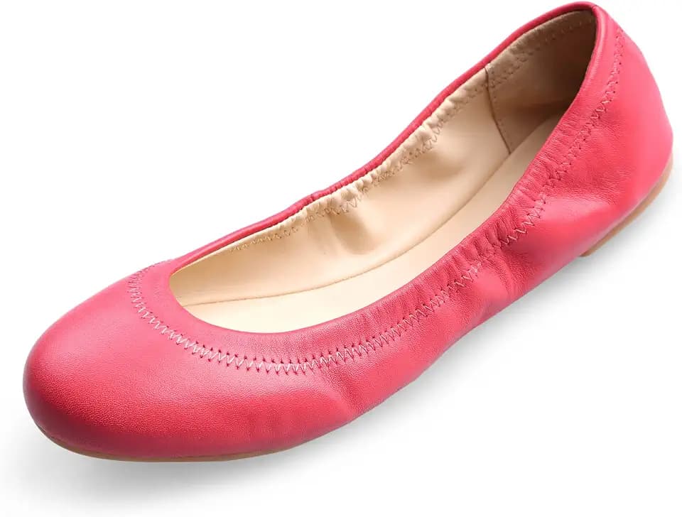 Women's Flats, Lambskin Ballet Flats Shoes Red