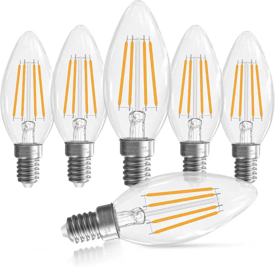 E12 Candelabra Light bulbs 2700K Warm White, Dimmable E12 LED Bulb 6 Pack