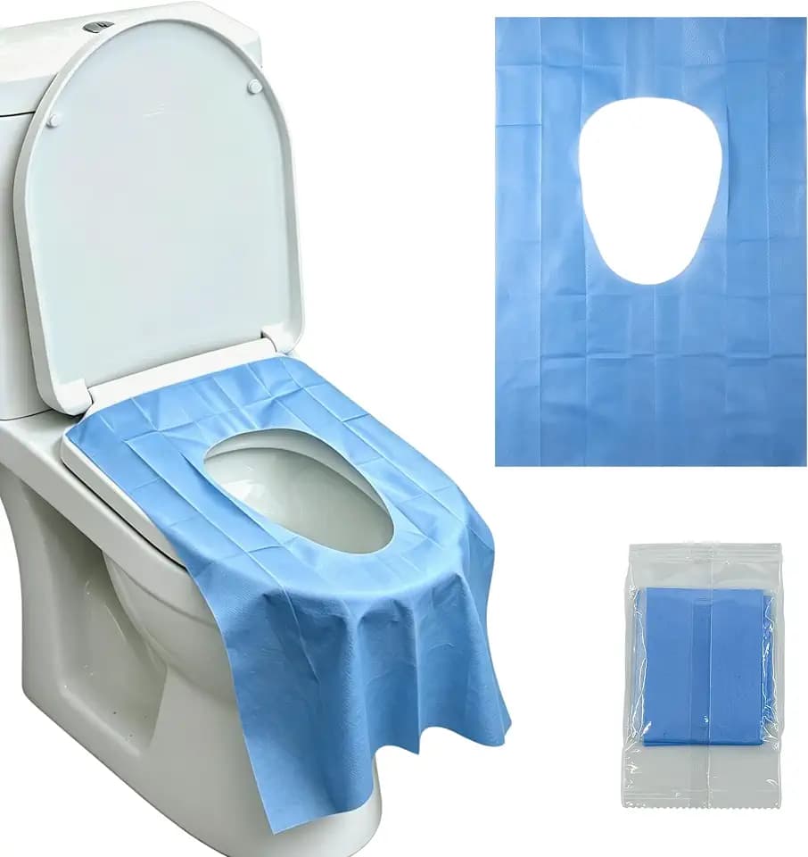 Disposable Toilet Seat Cover (60 Pack) - XL for Adults and Kids, 100% Biodegradable Travel Supplies Essentials for Public Restrooms, Airplane, Camping, Festivals-PE-coated Paper