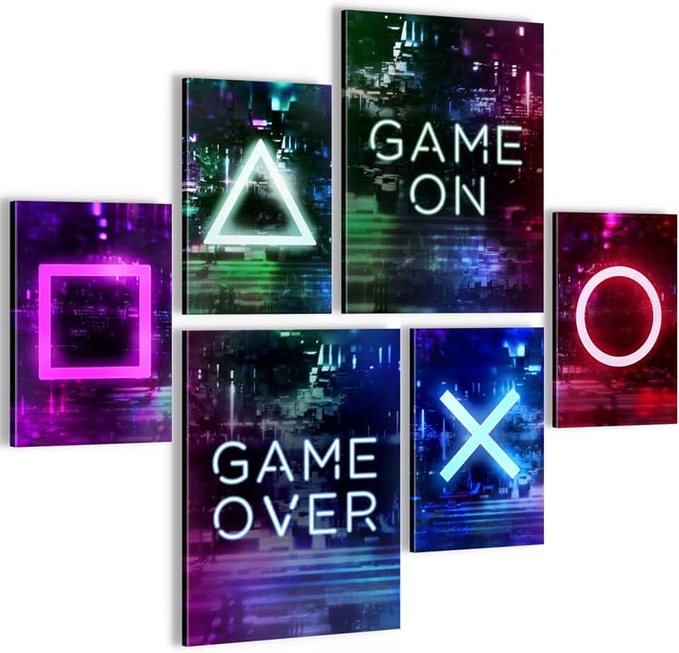 Novart Wandbilder Set Spielkonsole Gamer Bunt - KEIN EXTRA RAHMEN BENÖTIGT - Modern Deko - Kinderzimmer Junge Teenager N021363a