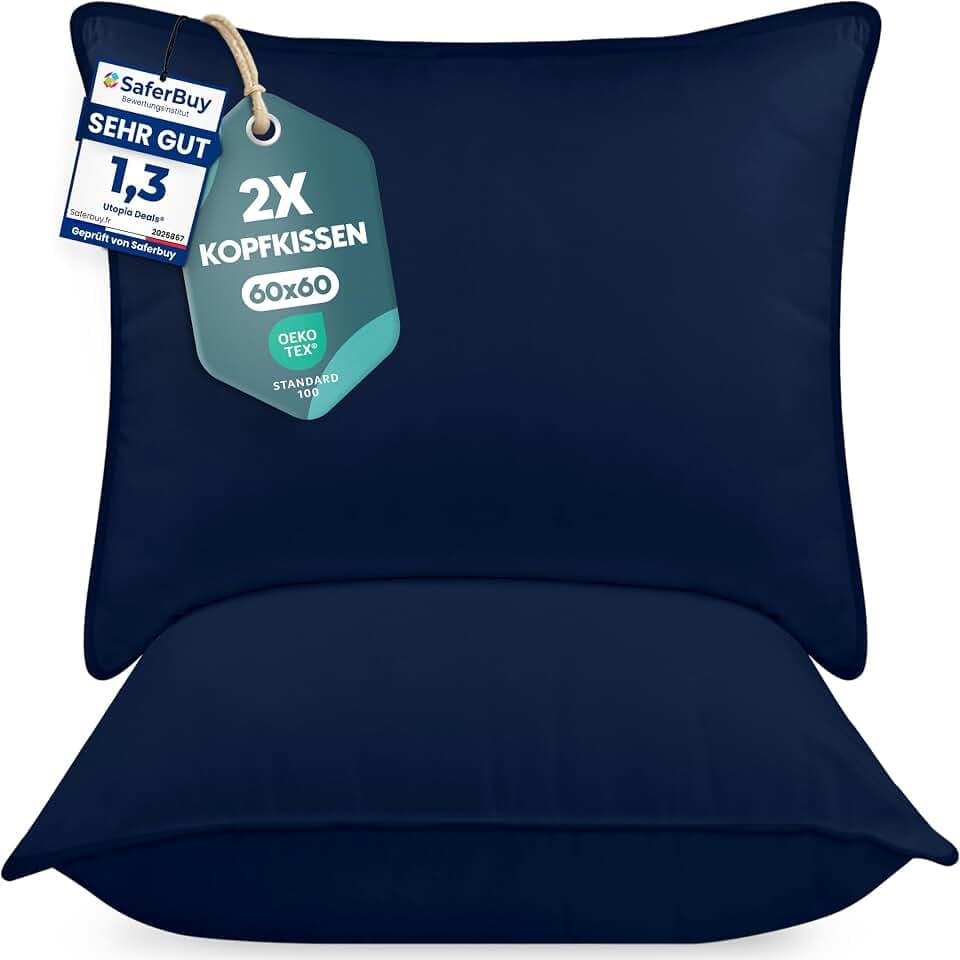 Utopia Bedding Kopfkissen 60x60 2er Set Schlafkissen Atmungsaktiv Kissen