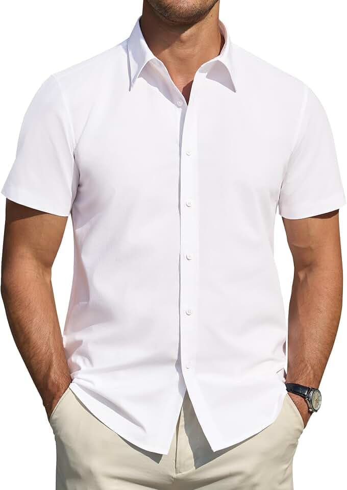 J.VER Hemd Herren Kurzarm Fleckenschutz Regular Fit Herrenhemd Sommer Stretch Hemden Formales Hochzeit Freizeit Businesshemd