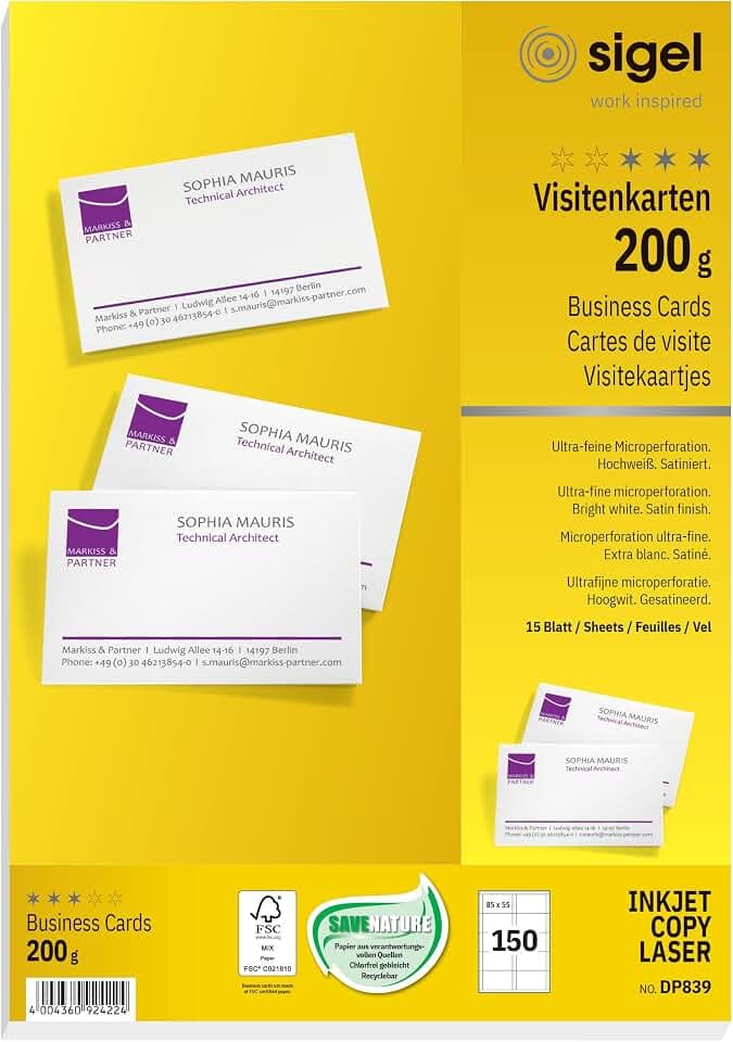 SIGEL Visitenkarten beidseitig bedruckbar hochweiß 150 Stk