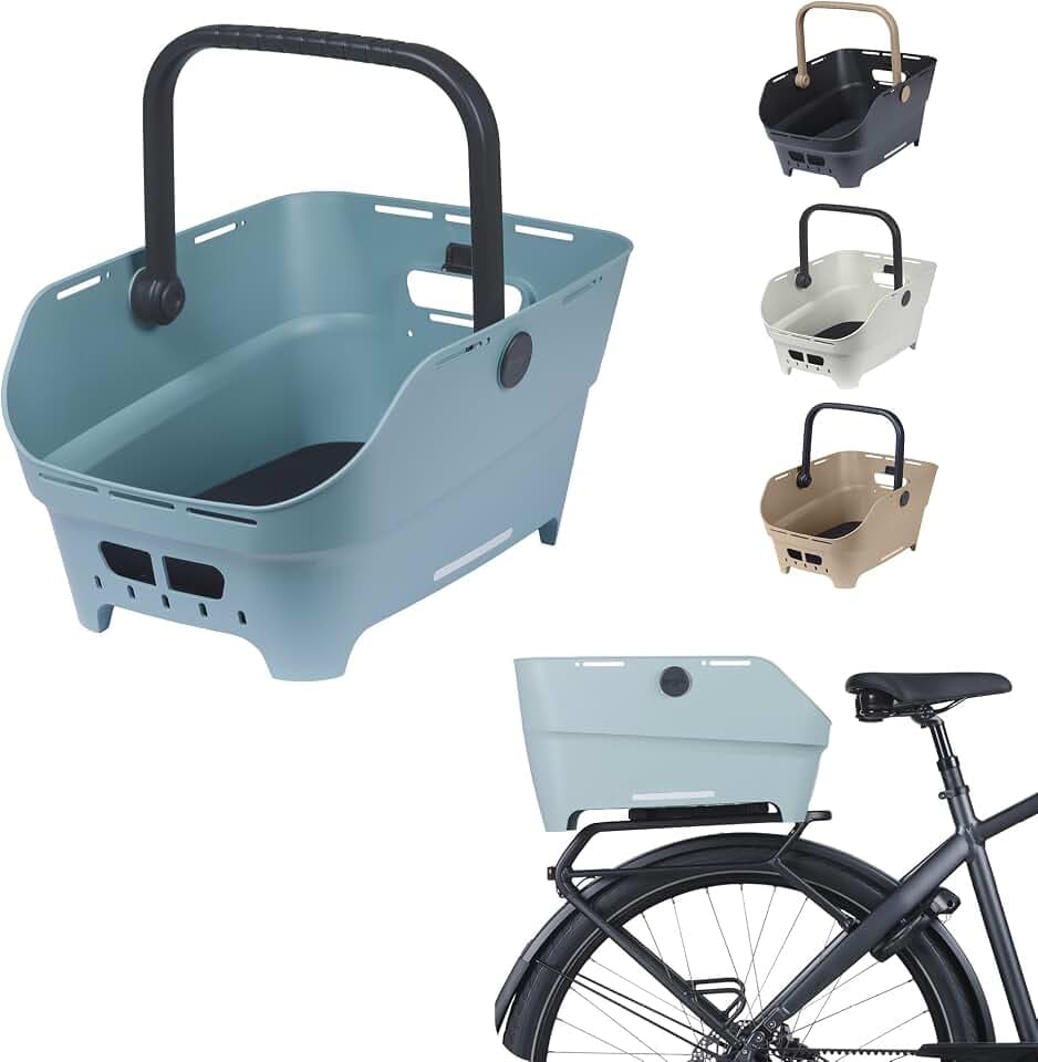Basil Cento Neo MIK Fahrradkorb Gepäckträger hinten – 21L – aus Recyceltem Kunststoff – Reflektierend – 46.9x23.7x14.1 cm