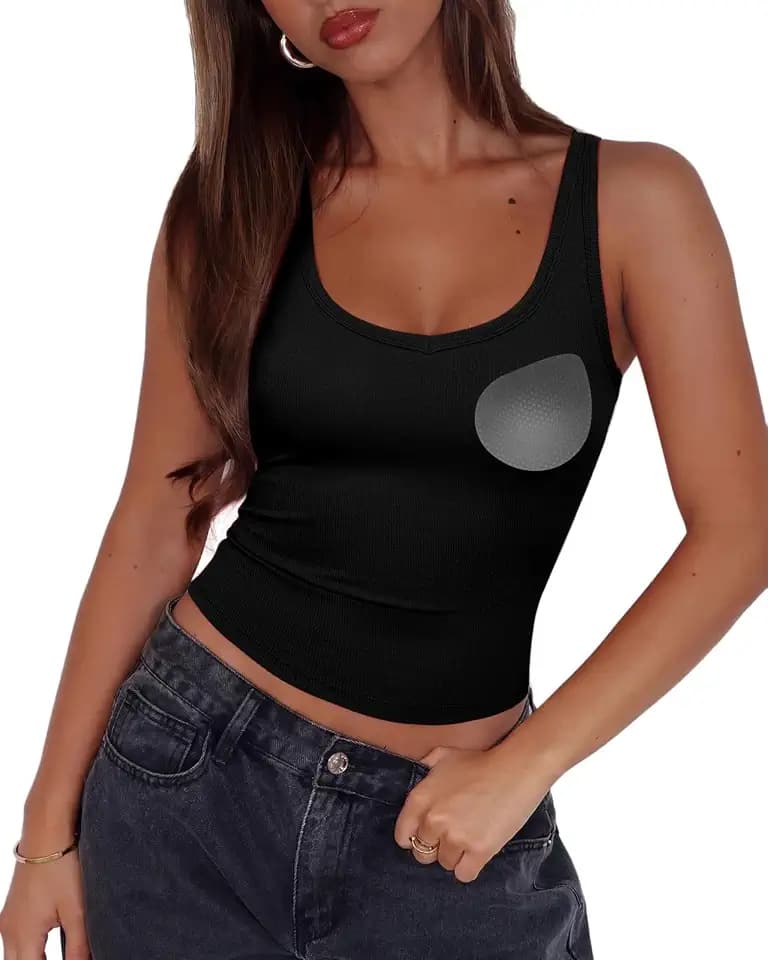 SUUKSESS Women Padded Cotton Ribbed V Neck Tank Top Summer Basic Going Out Tops