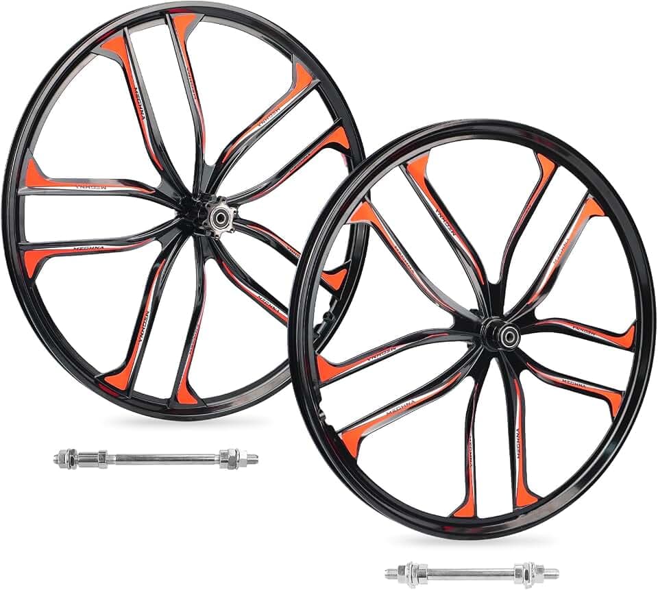 MEGHNA Bike Wheelset 10 Spokes Lightweight Aluminium 24/26 inch Integrated Wheel Compatible with 6 Bolts Disc Brake 7-12 Speed Thread Freewheel Hub for Mountain Bike Kids Bike Folding Bike