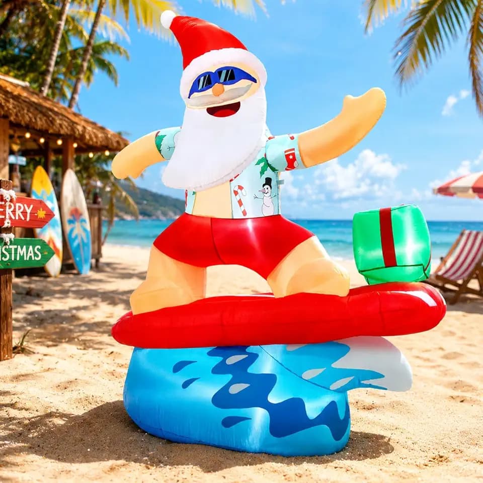 Christmas Inflatable Santa Claus Decorations Outdoor 6.5FT Hawaiian Surfing Giant Large Tall Funny Blow up Xmas Yard Decoration Led Light Décor for Indoor Outside Holiday Party Garden Lawn