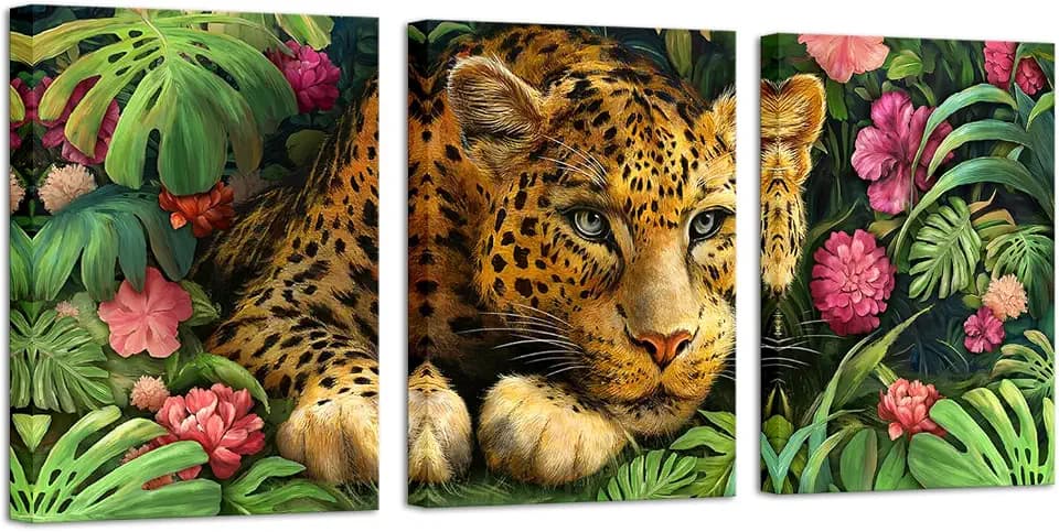Artmyharbor 3 Pieces Tropical Jungle Leopard Canvas Wall Art