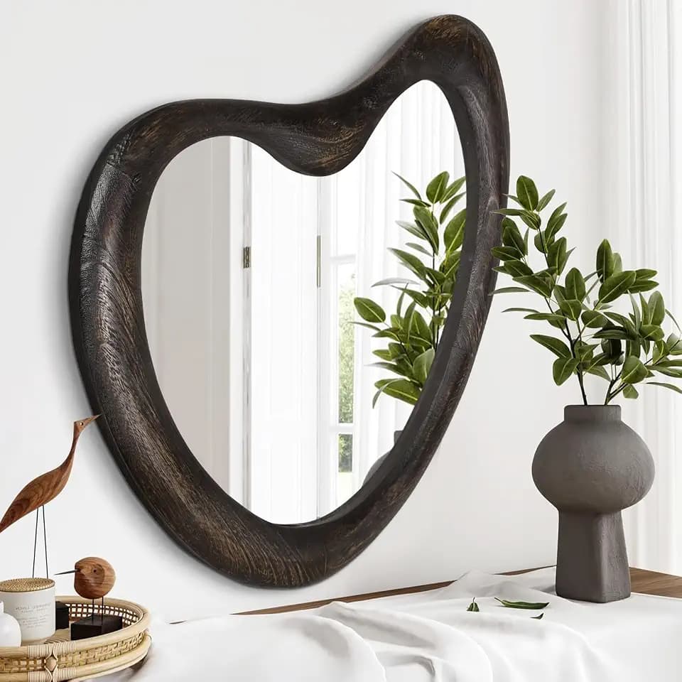 Unregelmäßiger asymmetrischer Wandspiegel, groß, zur Wandmontage, gerahmter Badezimmerspiegel, einzigartiger Kosmetikspiegel, unregelmäßiger Ankleidespiegel für Schlafzimmer, Wohnzimmer
