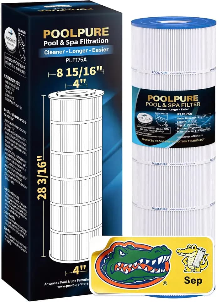 POOLPURE PLF175A Pool Filter Replaces Hayward C1750, CX1750RE, PA175, Ultral-B4, Unicel C-8417, Filbur FC-1294, Sta-Rite PXC175, 817-0175P, L x OD: 28 3/16" x8 15/16", 175 sq.ft Cartridge