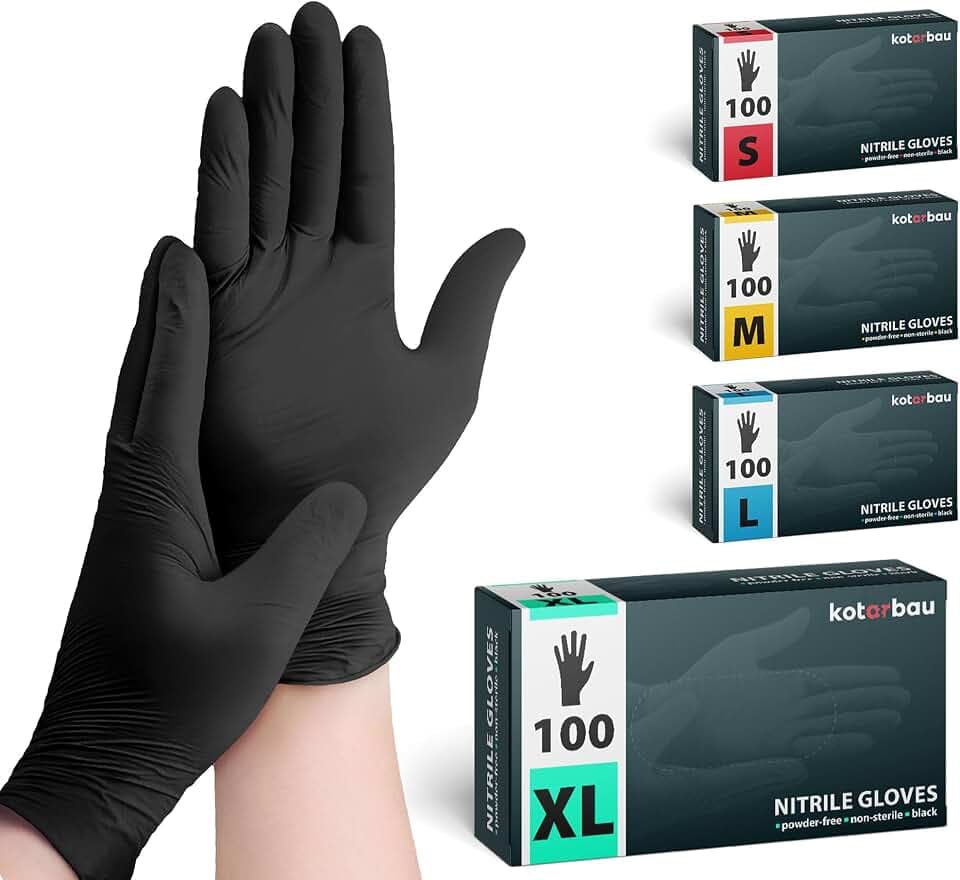 KOTARBAU® 100 Stück Box Einweghandschuhe Nitrilhandschuhe Einmalhandschuhe XL Schwarze Handschuhe Einweg Gummihandschuhe Schutzhandschuhe Werkstatt Zubehör Kochhandschuhe Gloves
