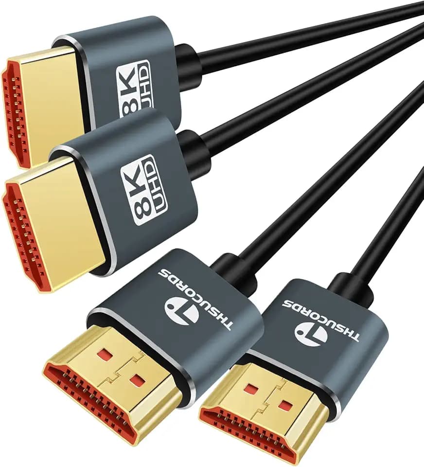 Thsucords Ultra Thin 8K 4K HDMI Cables 3.3FT 2 Pack, Slim & Flexible Soft High Speed HDMI 2.1 Cord Support 4K@120Hz 8K@60Hz 48Gbps for Roku TV/HDTV/PS5/Blu-ray