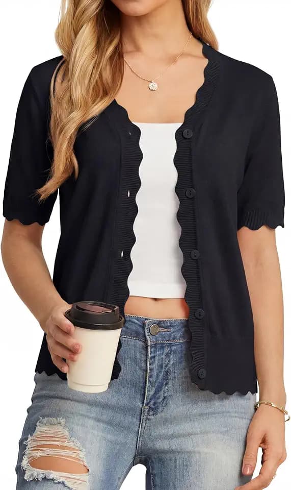 GRECERELLE Womens Summer Short Sleeve Cardigan Sweater Lightweight Knit Top