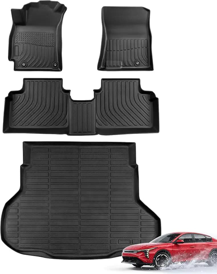 for KIA K4 2025 2026 (Not Fit for Hatchback) Floor Mats Cargo Liner LX LXS EX GT-line Turbo All Weather Season Car Interior Soft Rubber Trunk Carpet Automotive Accessories Black 4PCS