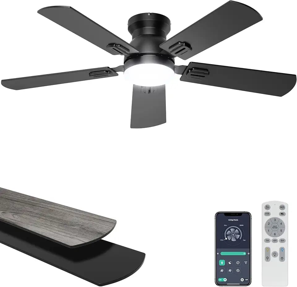 Ohniyou 42'' Low Profile Ceiling Fan with Lights, Remote/APP Control, Black