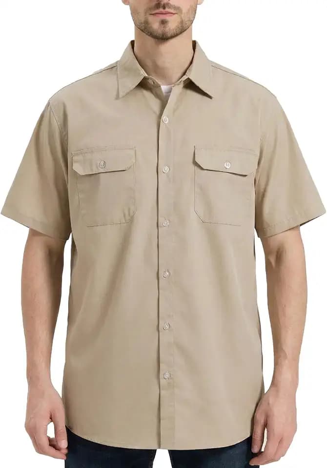 Mens Short Sleeve Button Down Utility Work Shirt with Pockets