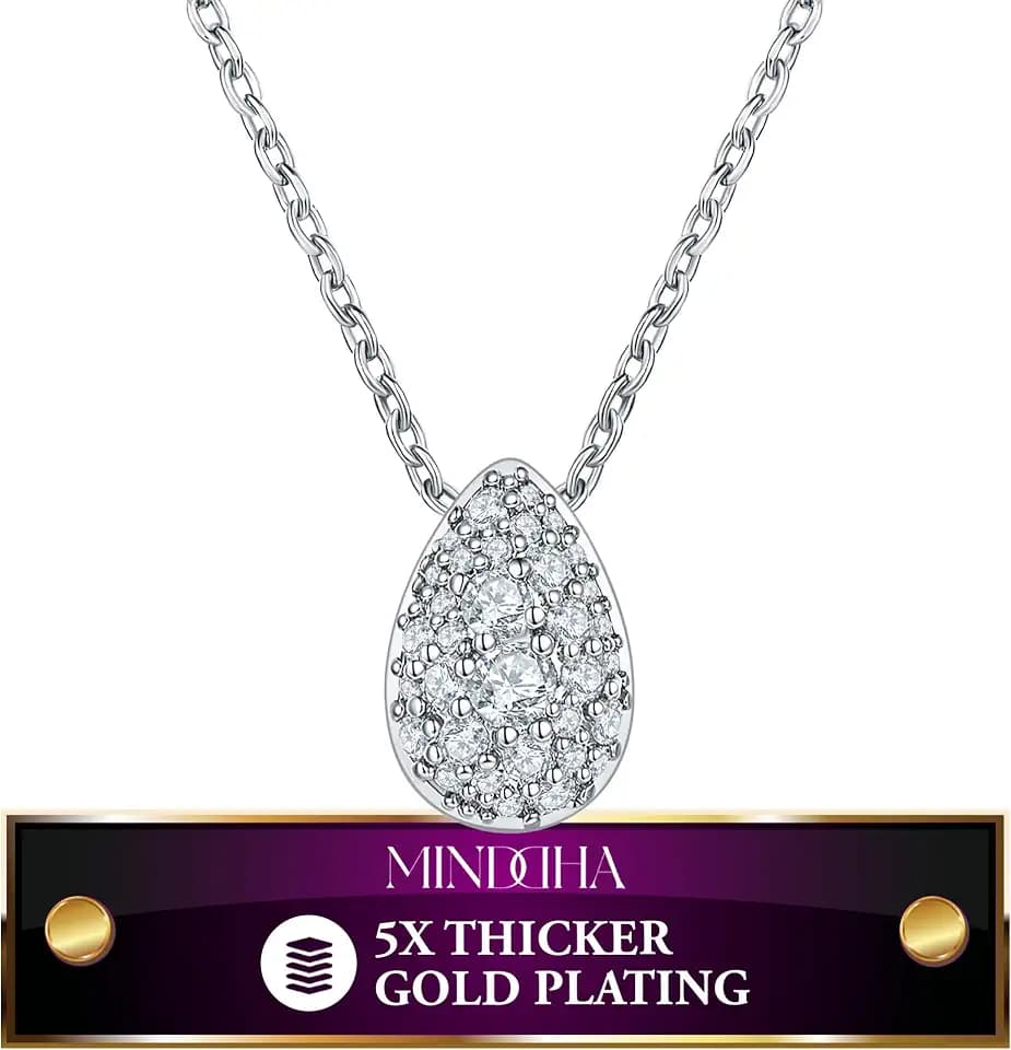 MINDDHA 14K Gold Plated Teardrop Cubic Zirconia Pendant Necklace for Women | Elegant and Dainty Jewelry | Gold Silver Color Options | Perfect for Any Occassion or Gifts, 15 Inches 18 Inch + 3 Inch extender