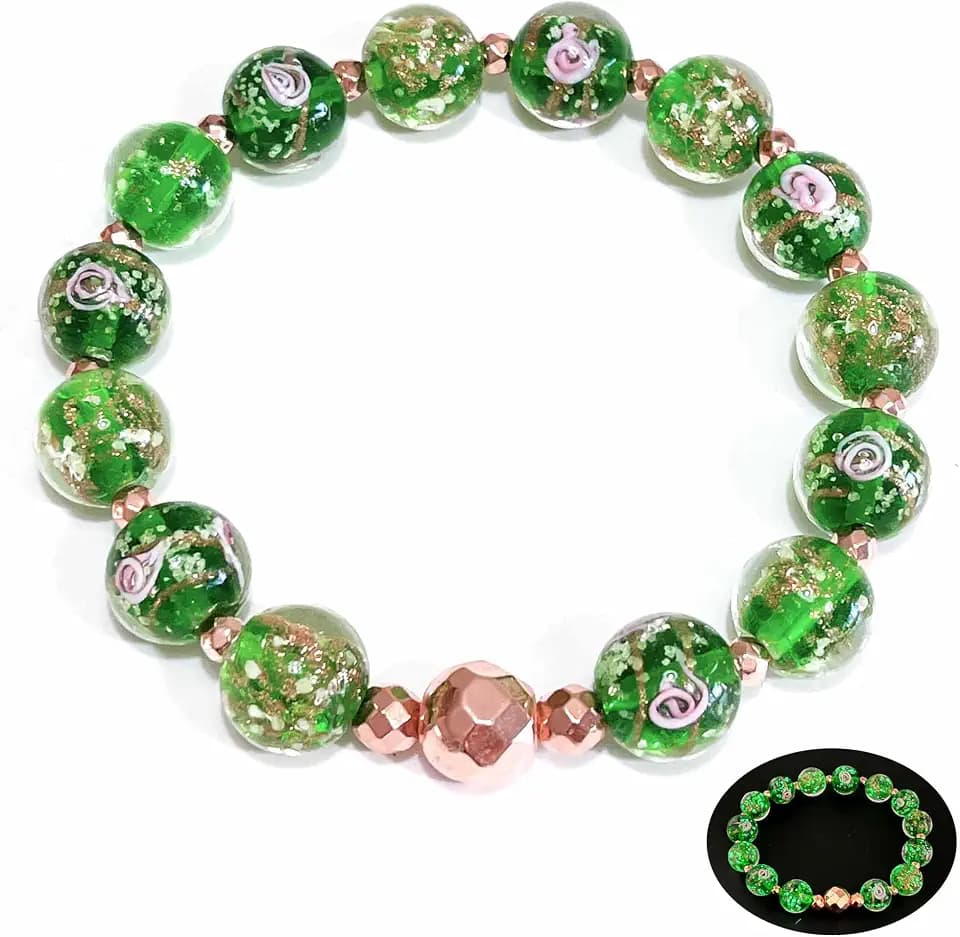 ARTSY Crafts Glow in The Dark Firefly Beads Bracelets, Ocean Blue Luminous Murano Glass Beads Jewelry Mermaid Crystals Healing Inspirational Bracelet Bangle