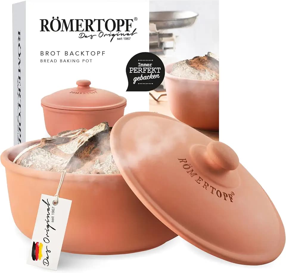Römertopf Brot-Back-Topf Ø 23 cm Brotbackform Naturton mit Deckel