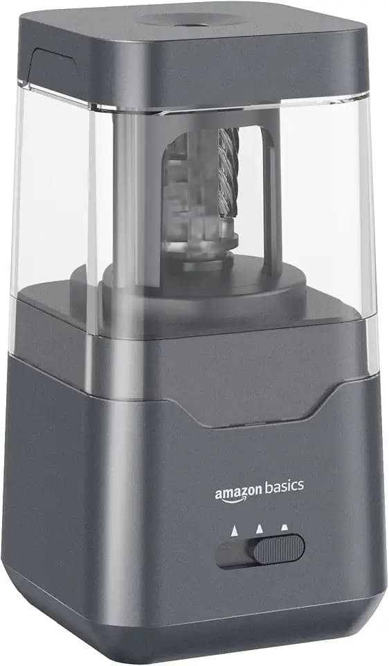 Amazon Basics Tragbarer elektrischer Bleistiftspitzer, spiralförmige Klinge, automatischer Stopp, batterie-/USB-betrieben, Schwarz, 7.1 x 7.1 x 13.46 cm