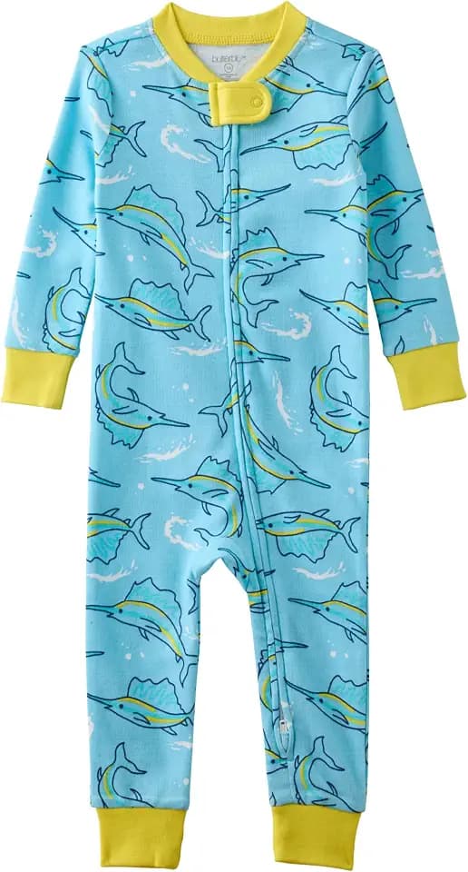 Butterblu Shawn Snug-fit Footless Pajamas 100% Organic Cotton Zip Front PJs