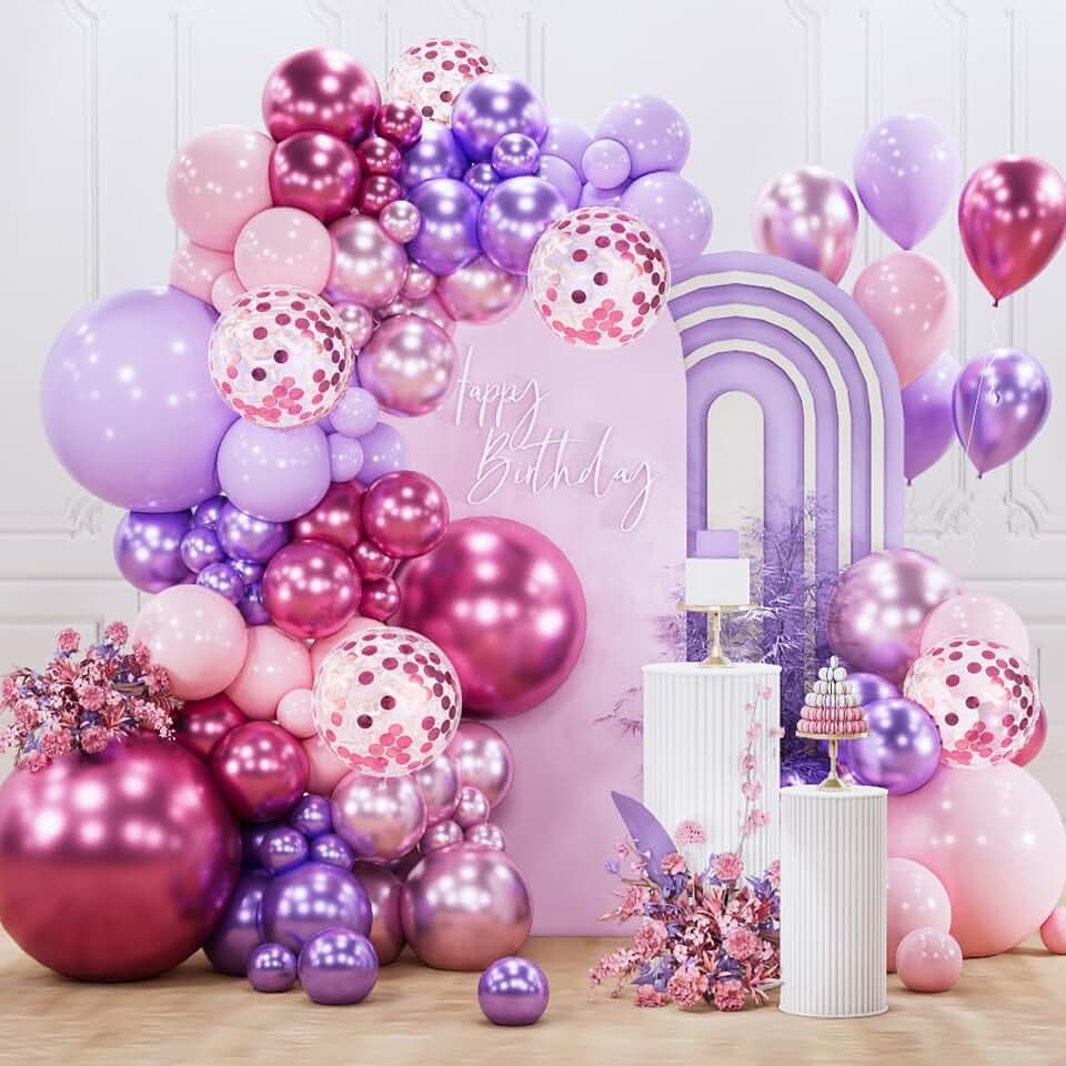 PartyWoo Pink and Purple Balloon Arch Kit 140pcs Different Sizes