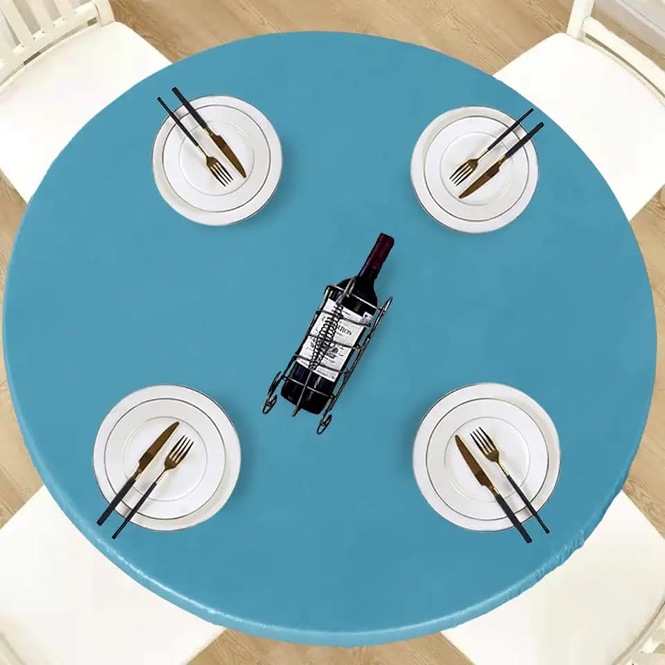 LUSHVIDA Round Tablecloth, Fitted Table Cloth for 36"-44" Tables, Teal