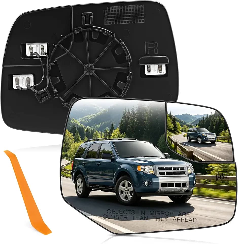 TOP-MAX Passenger Side Mirror Glass Compatible with 2010-2012 Ford Escape 2010-2011 Mercury Mariner, Right Side Rear View Mirror Glass with Power Heated, Replaces AL8Z-17K707-B