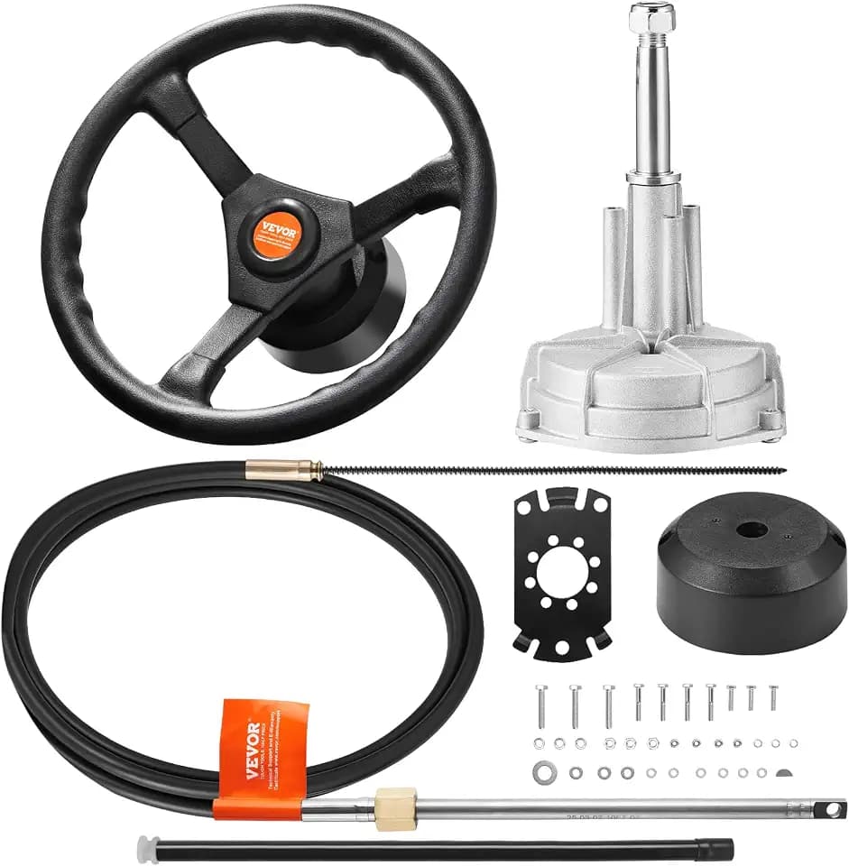 VEVOR Boat Steering System Kit, 10/11/12/13/14/15/16FT Outboard Boat Steering Control Cable, 13.5" Steering Wheel, 3/4" Tapered Shaft, Alloy Marine Steering System, for Yachts, Fishing Boats