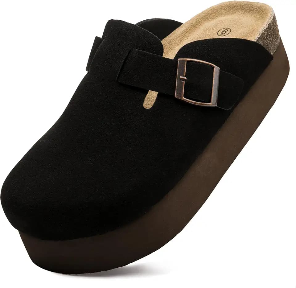 Women Suede Platform Clogs, Arch Support Slip-On Mules