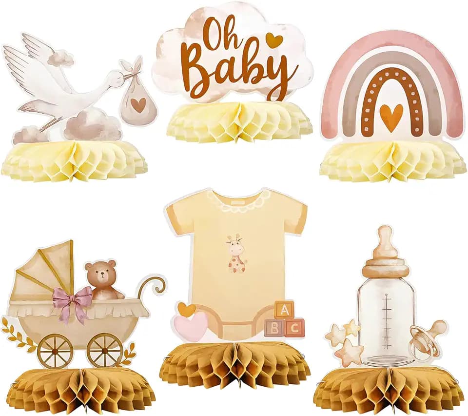 HhBdy 6 Stück Babyparty Deko, Baby Shower Deko Storch Baby Party Dekoration Honigwabe Gender Reveal Wiederverwendbar Babyshower Universell für Babyparty Geburtstagsfeier Gartendekorationen (Stil 1)