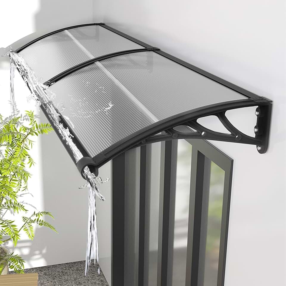 Awning for Door Entrance 60x100cm/24x40in Window Canopy Exterior with Plastic Steel Bracket UV Rain&Snow Protection, Durable Polycarbonate Canopy for Entrance,Balcony Transparent