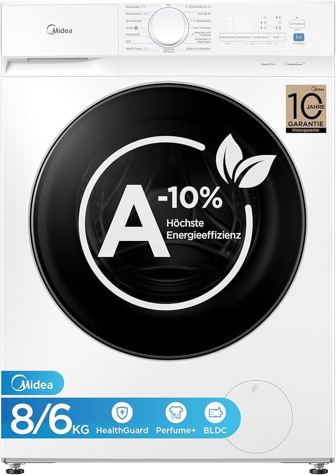 Midea Waschtrockner 8/6 kg EEK A-10% 15 Min Schnellwäsche weiß MFV3ED80BA10