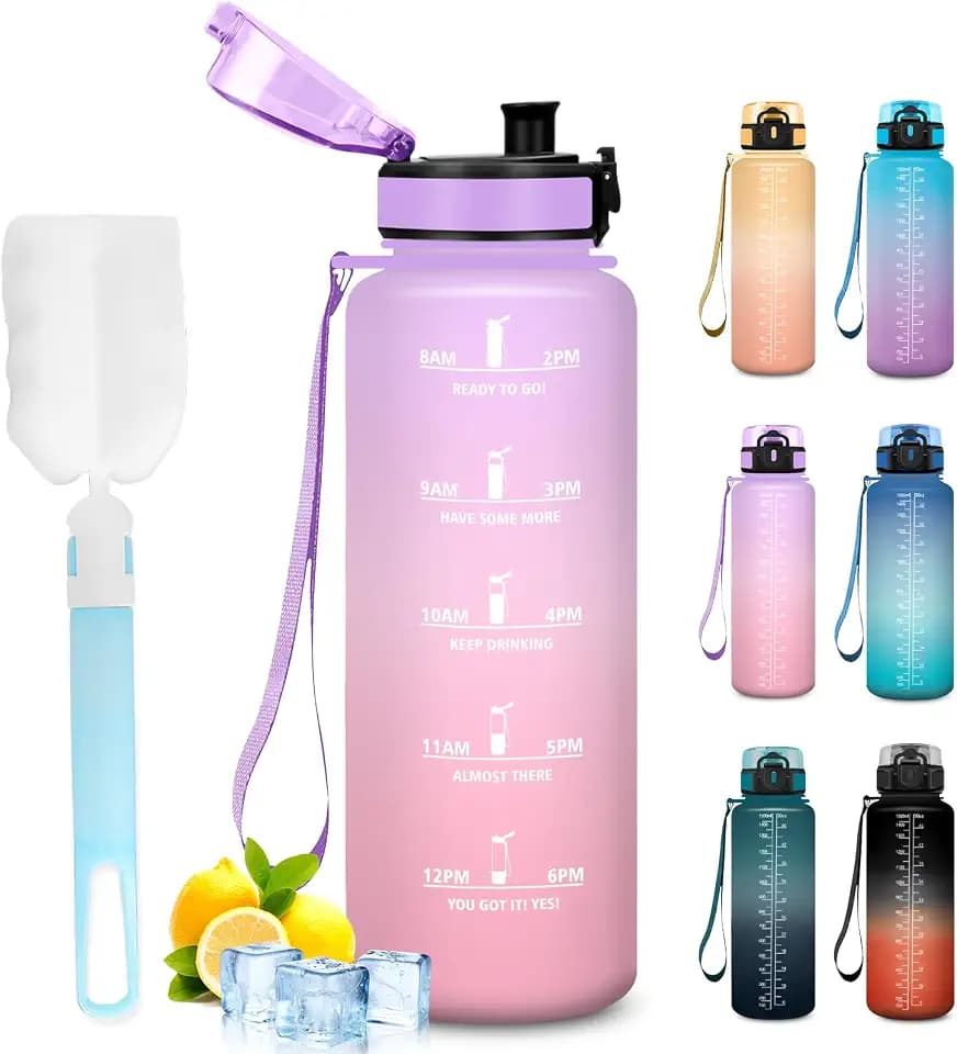 Trinkflasche 1.5l, Wasserflasche Sport, Trinkflasche Erwachsene, Wasserflasche Auslaufsicher, mit Wasserbecherbürste, Leicht zu Reinigen, Sportflasche für Fitness, Fahhrad, Camping, Gym