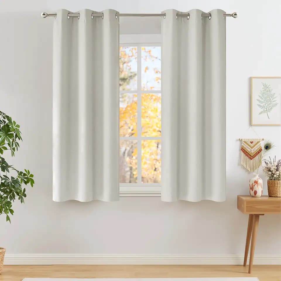NICETOWN Short Faux Linen Natural Blackout Curtains 63 inches Long
