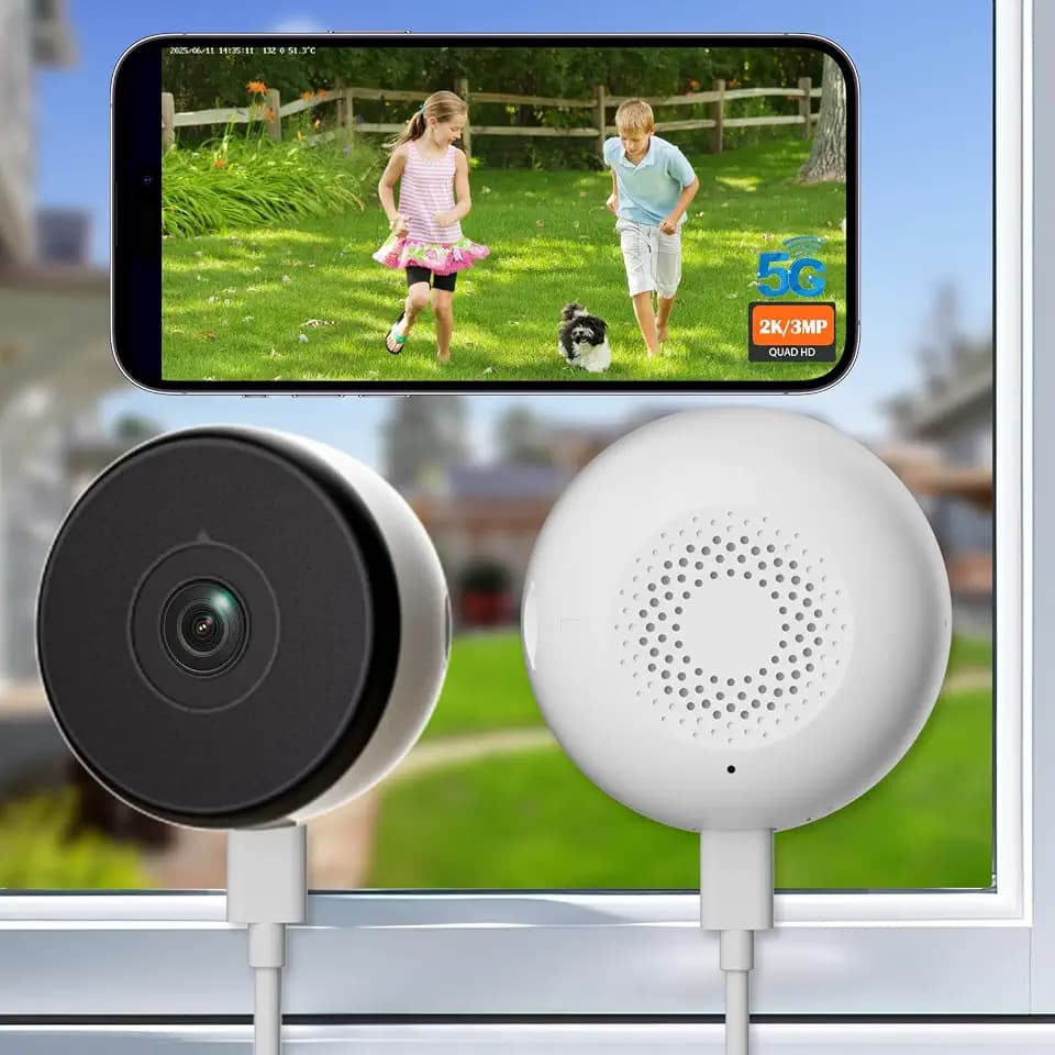 2K Indoor Dome Window Security Camera, 5G & 2.4GHz Dual Band WiFi Camera for Home Security, Color Night Vision, Human & Motion Detection, Real‑Time Alerts, 24/7 Recording, Alexa,White