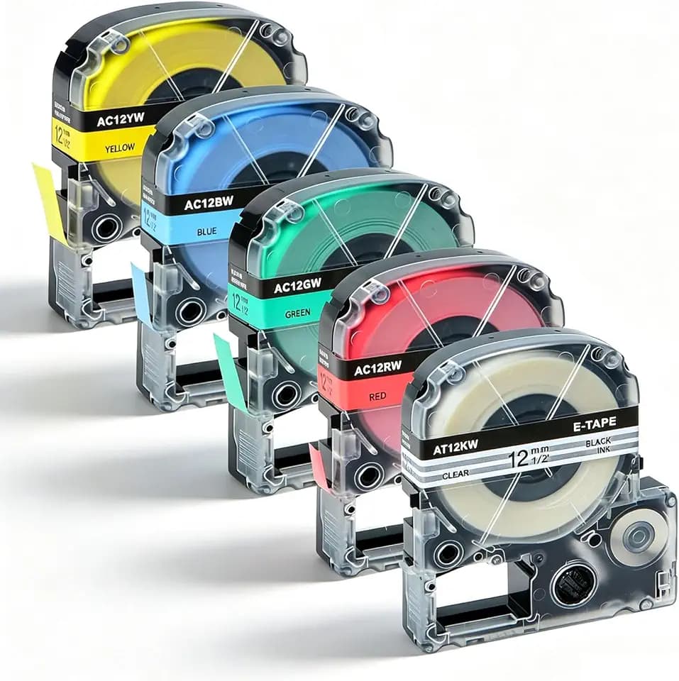 Compatible for Epson LABELWORKS Label Tape 5PK Black on Color 1/2"(12mm)