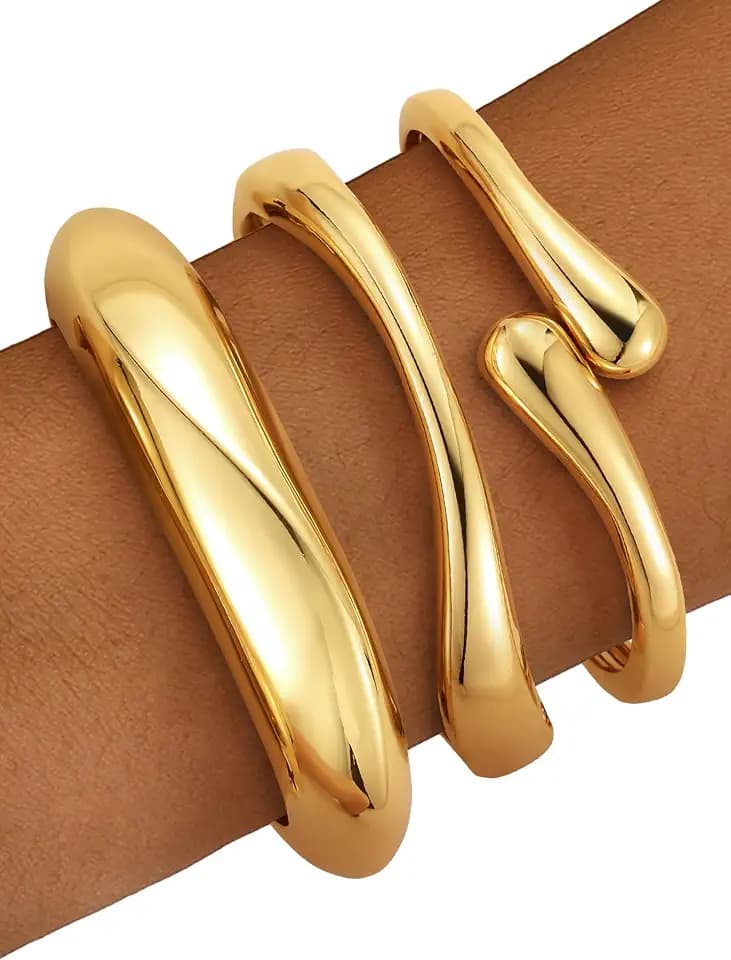 Chunky Gold Bangle Bracelets for Women – 14k Gold Plated