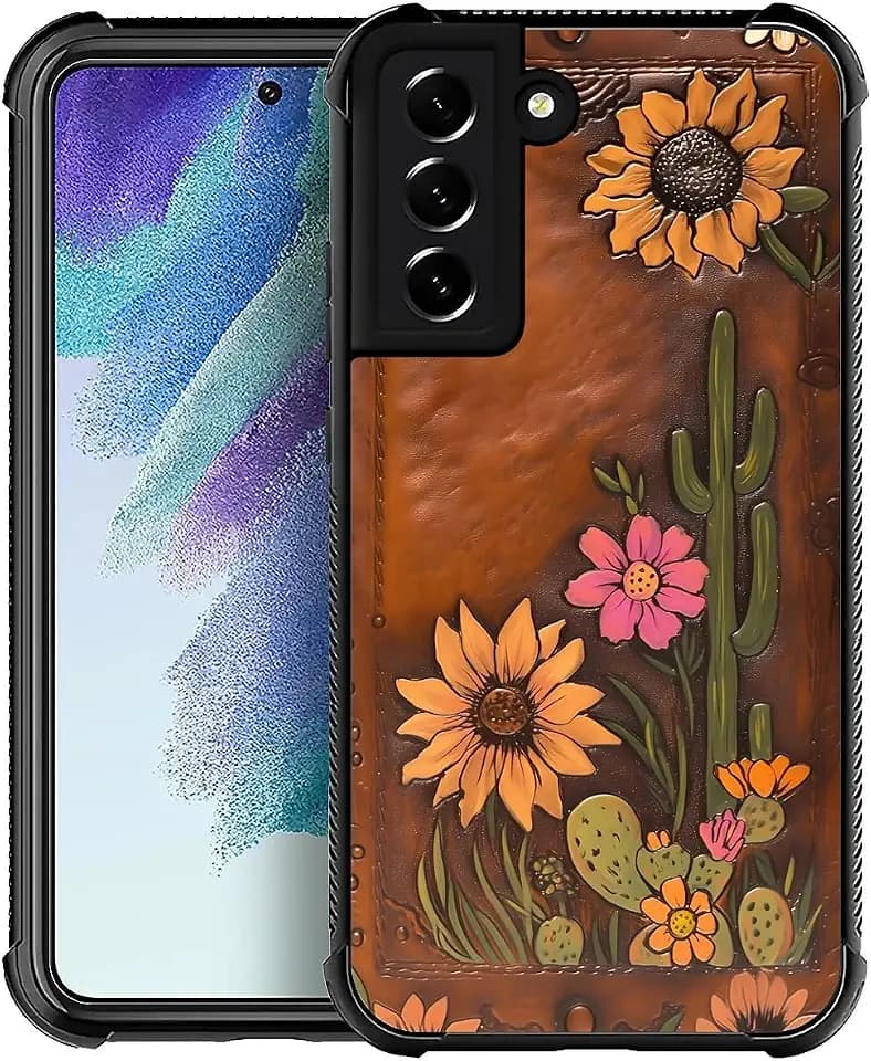 Case for Samsung Galaxy S22,Slim Anti-Drop Military-Grade TPU Protection with Shock-Absorbing Edges Cover Case for Samsung Galaxy S22 - Retro Cactus Sunflower