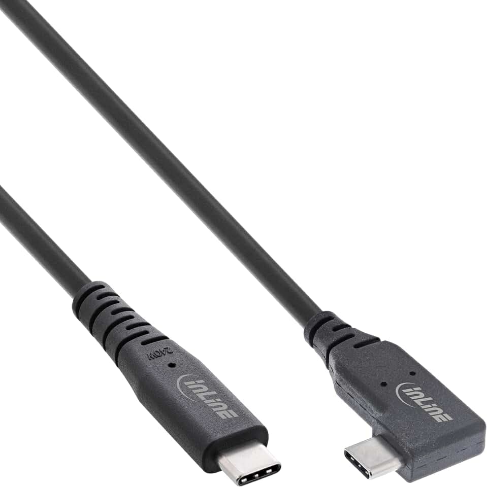 InLine USB4 Kabel, 240W USB-C auf USB-C Ladekabel, einseitig gewinkelt, PD 3.1, 40 Gb/s, 8K@60Hz, Thunderbolt 3, für Bildschirme, Festplatten, Grafikkarten, Smartphones und mehr, 0,5m, schwarz, 35916I