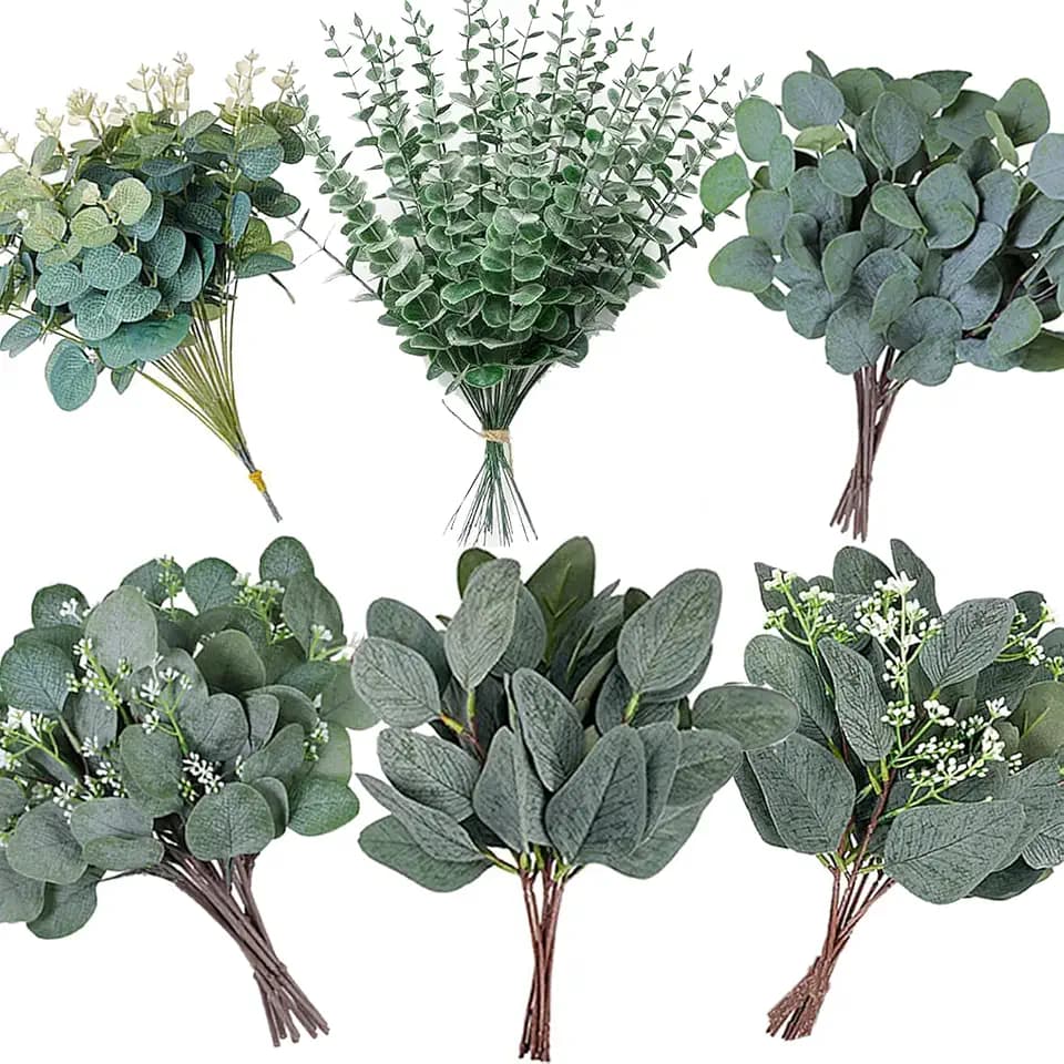 Mixed Eucalyptus Leaves Stems Bulk Artificial Silver Dollar Leaves Picks Dried Eucalyptus Bundle Faux Spray for Wedding Vase Bouquet Decor (240, Green)