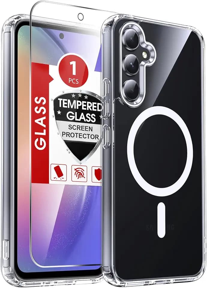 LeYi for Samsung Galaxy A54-5G Phone Case: Samsung A54 Case with Screen Protector, [Magnet Fit] Anti-Fingerprint & Yellowing Resistant Portable Android Basic Funda para Galaxy A 54 5G, Clear