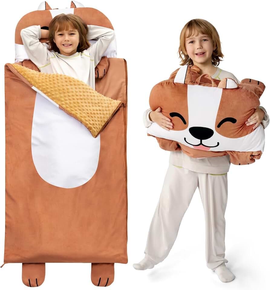 JOIEDOMI Schlafsack für Kopfkissen Reißverschluss mit Kissen und Decke–Kinder ab 3 Jahren – Kinderschlafsack – für Jungen und Mädchen im Kindergarten