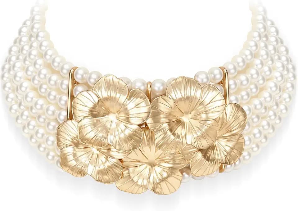Flyonce 1920s Layered Pearl Necklace for Women, Vintage Gatsby Jewelry