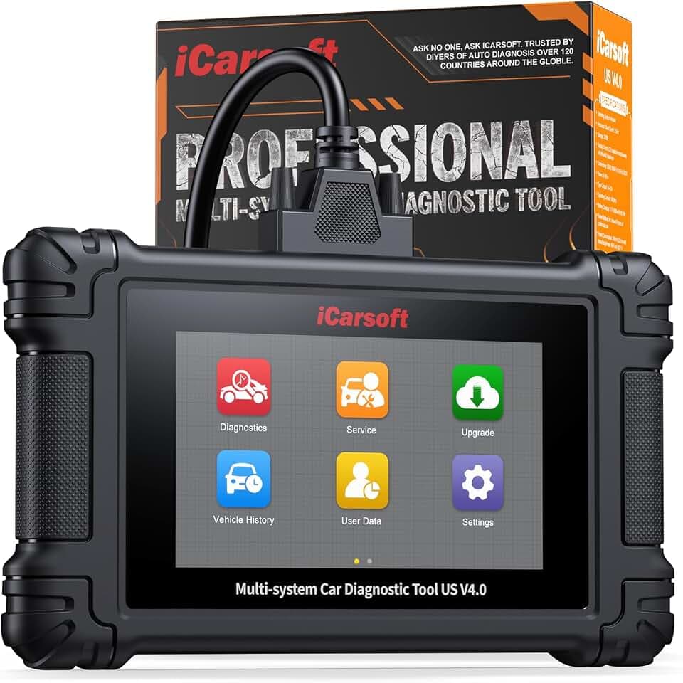 iCarsoft US V4.0 Bidirektionales Diagnosegerät für GM/Ford/Jeep + 2 optionale Automarke, Vollsystem-OBD2-Scanner mit 39 Services für US-Marken, aktiver Test, Auto-VIN, lebenslange Aktualisierung